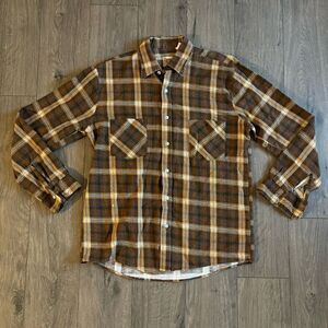Vintage Ozark Trail Flannel Shirt Long Sleeve Button Up‎ Brown Plaid Sz Medium